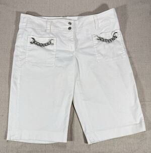 Michael Kors Womens White Bermuda Shorts Size 12 Stretch Chain Pocket Accent